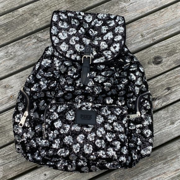 Victoria's Secret PINK Bling Black Leopard Backpack with Sequins *RARE* - Picture 5 of 16